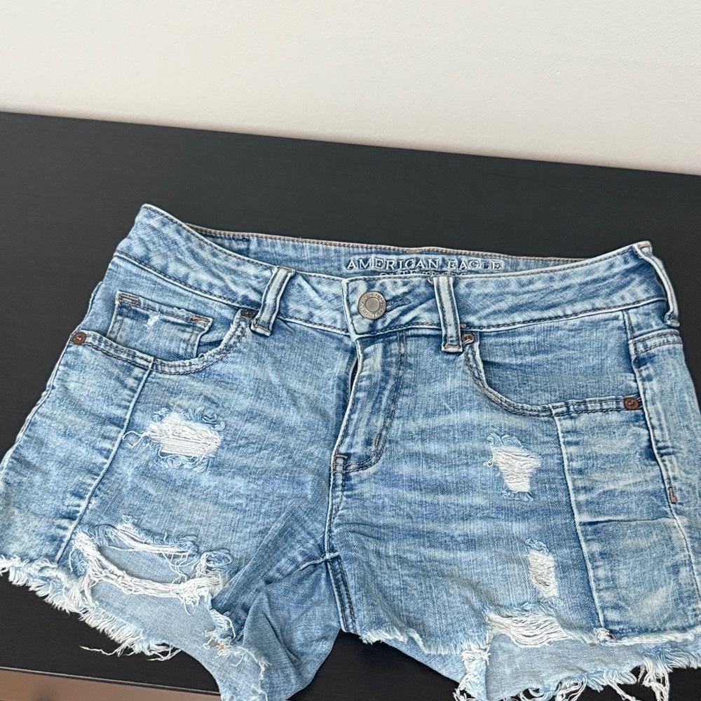 American Eagle Outfitters Light Blue Distressed Jean Shorts